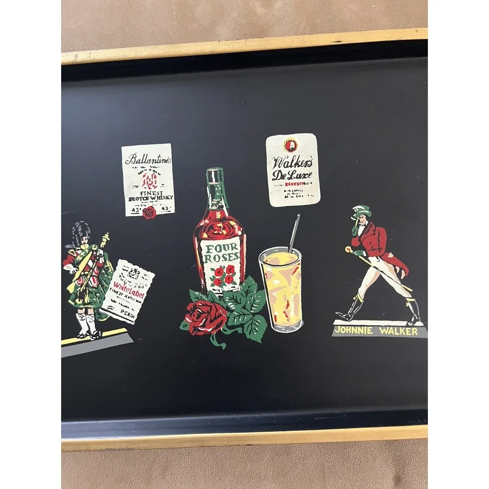 Vintage Johnnie Walker Four Roses Scotch Liquor Advertising Serving Tray Musical